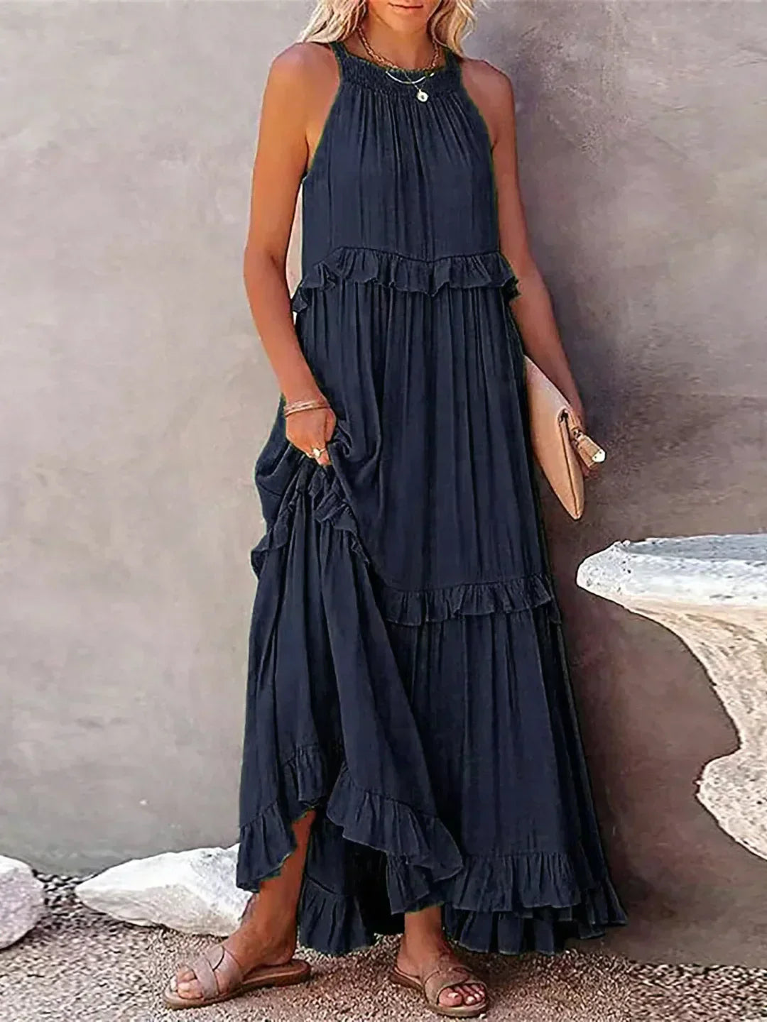 Louise Halter Ruffle Maxi Dress